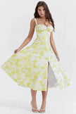 New Spring Summer Floral Midi Dress Spaghetti Strap Slit Midi Flared Gown