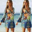 New Women'S Wear Europe And America Charming V-Neck Chiffon Long Sleeve Printed Beach Skirt Skirt