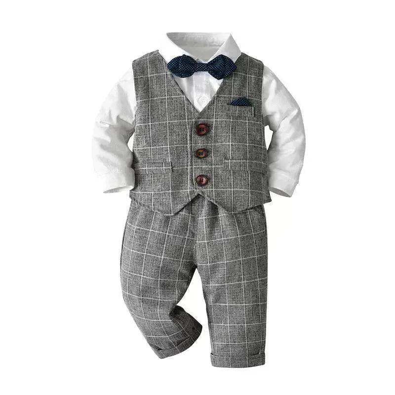 Newborn Baby Boy Gentleman Tuxedo Bow Tie Single-breasted Vest Long Sleeve Children Clothing
