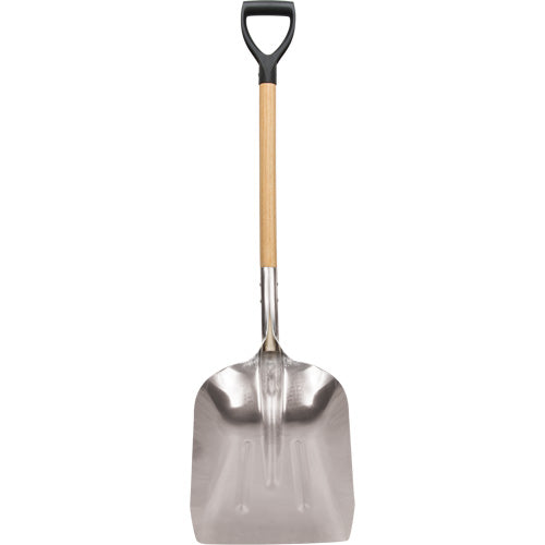 Scoop Shovel, Wood, Aluminum Blade, D-Grip Handle, 24-1/2