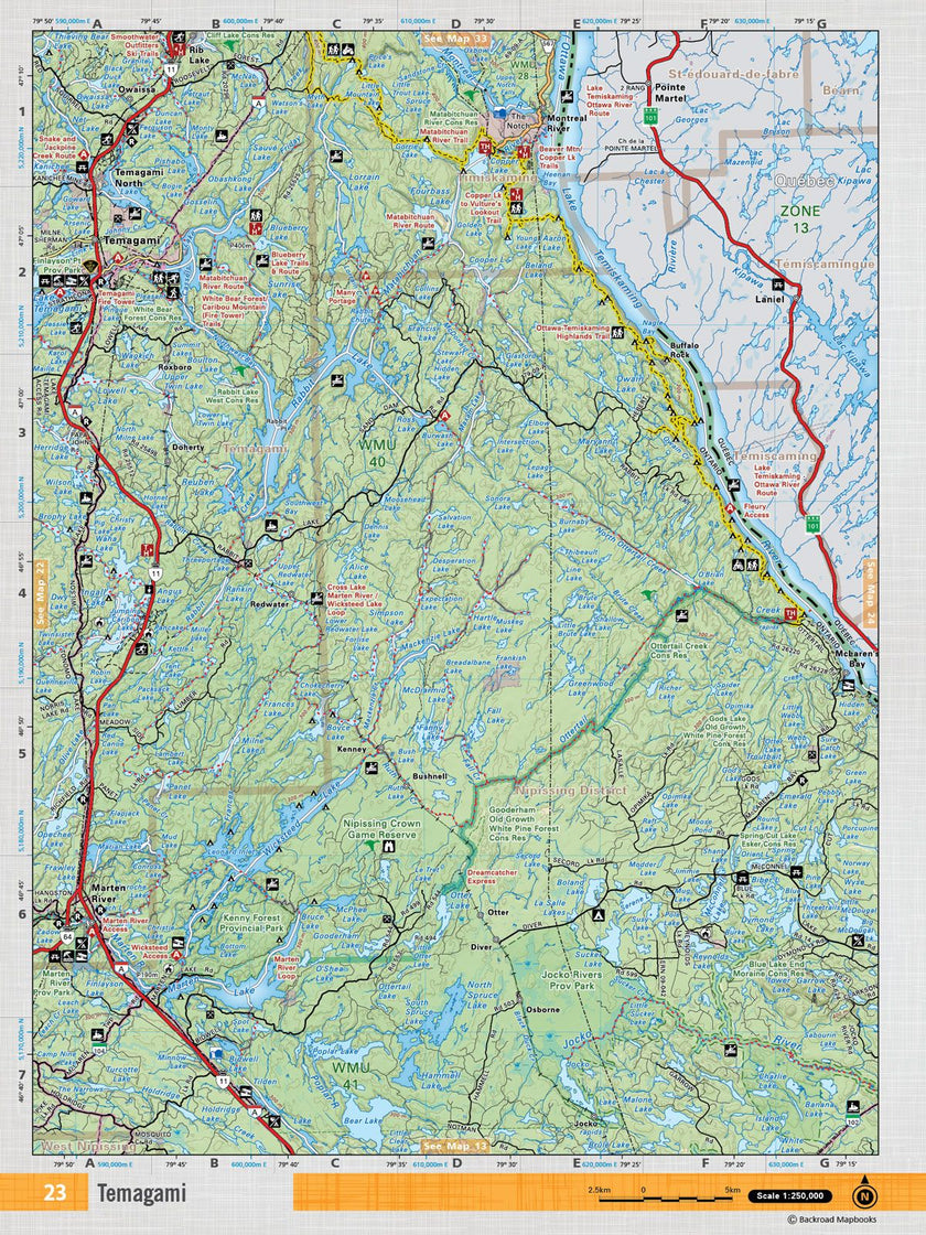 Backroad Mapbooks Temagami Neon-23 Waterproof Tear-Resistant Topographic Map