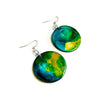 Northern Light Earrings, Abstract Statement Disc Earrings Handmade, Large Clay Earrings Painted Alcohol Ink, Northern Canada Newfoundland