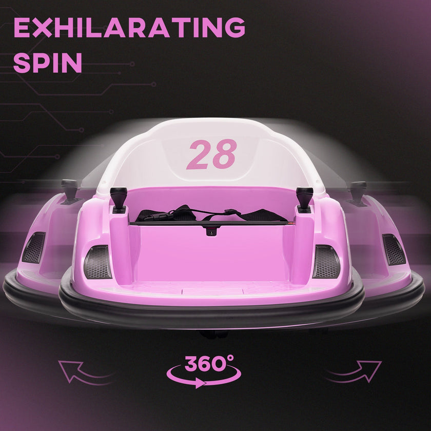 Qaba 12V Bumper Car for Toddlers, Ride On Car with 360 Degree Remote Control, Lights Music Horn, for 1.5-5 Years, Pink