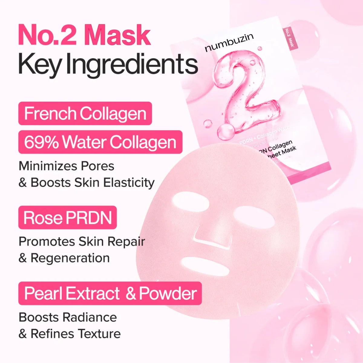 Numbuzin No.2 Rose PDRN Collagen Plumping Sheet Mask 33ml