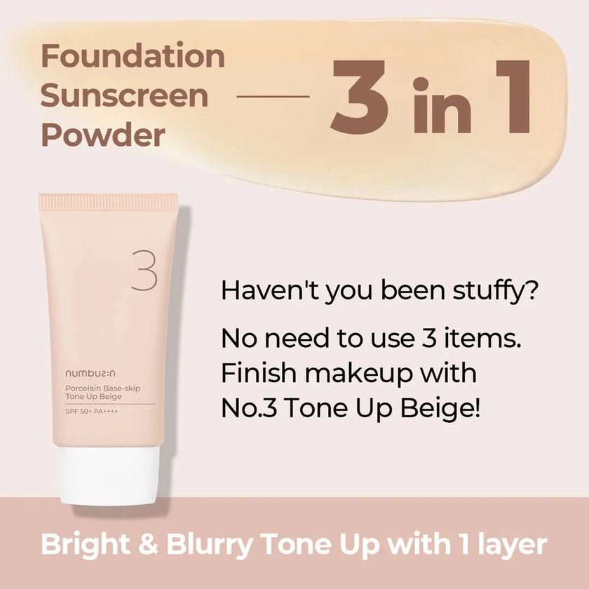 Numbuzin No.3 Porcelain Base-Skip Tone Up Beige 50ml