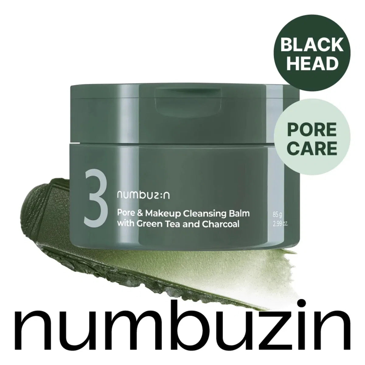 Numbuzin No.3 Pore & Makeup Cleansing Balm with Green Tea and Charcoal 85g