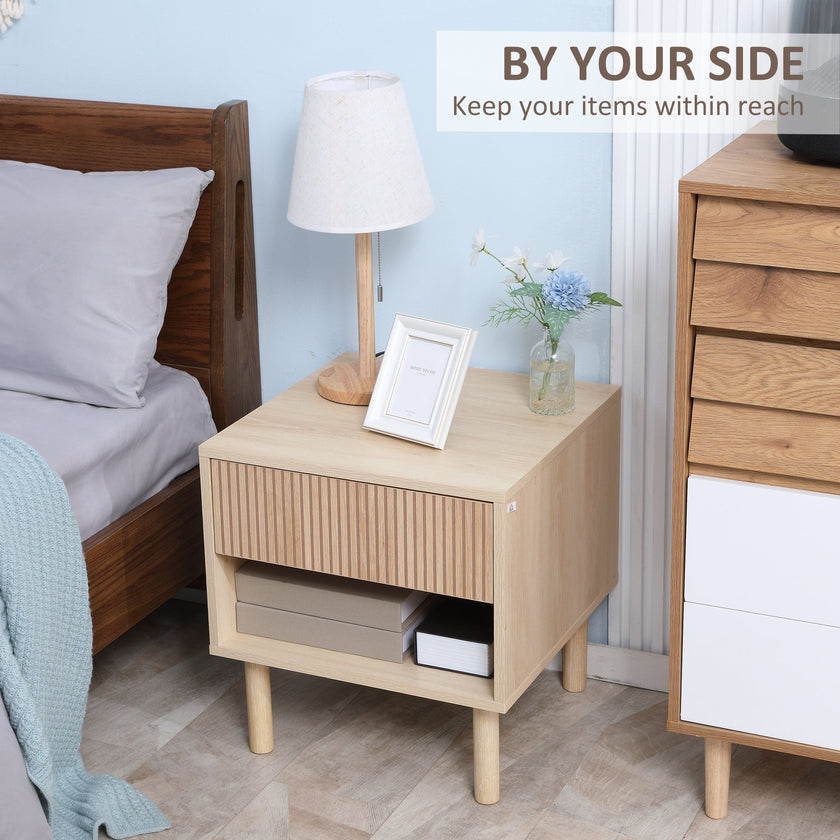Laura Modern Bedside Table with Drawer and Open Shelf-Natural Wood