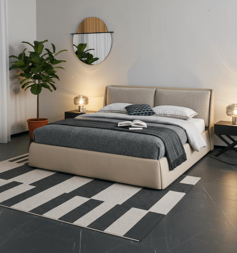 Oakville Fabric and Leather Bed