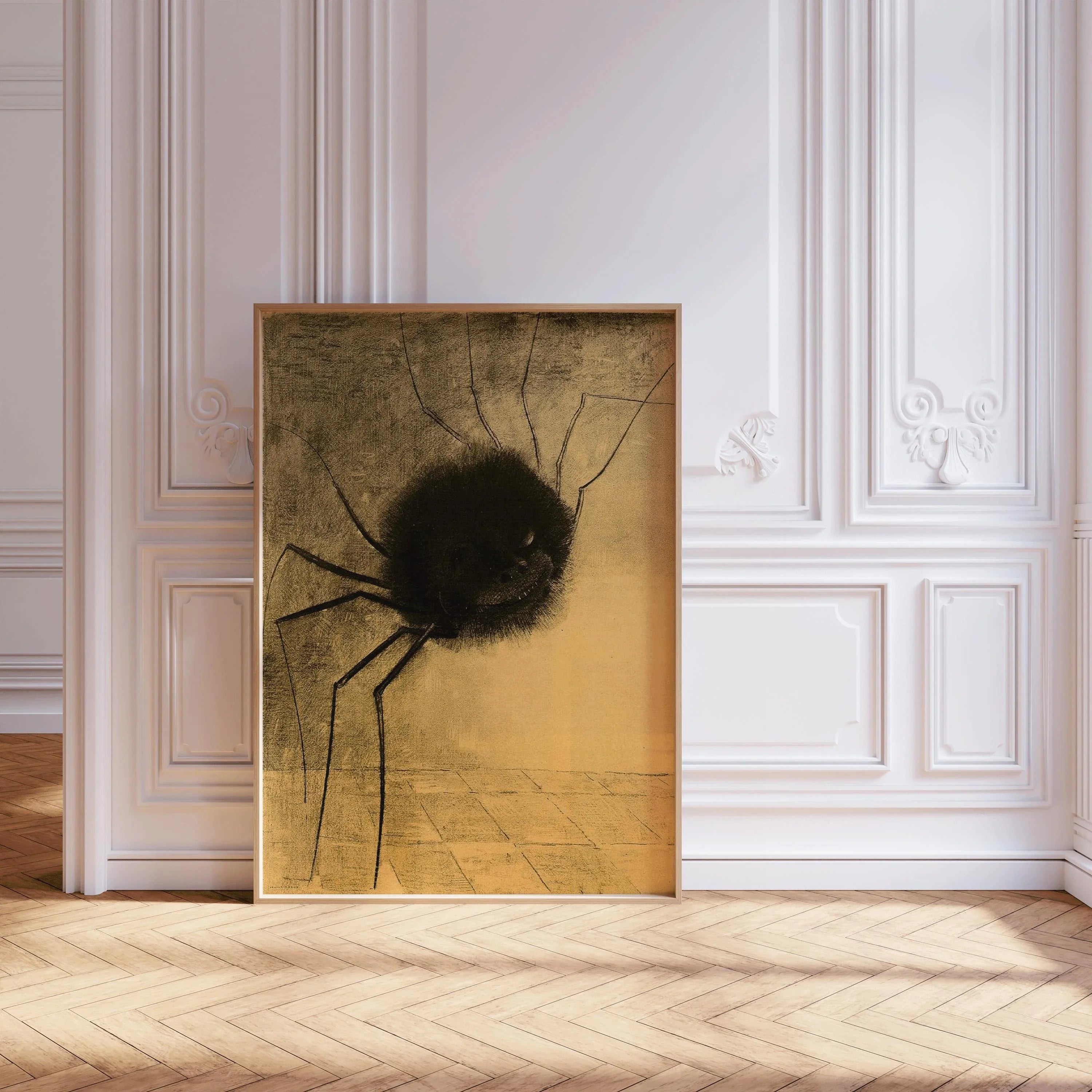 Odilon Redon Smiling Spider Print: Eerie Symbolist Art, Framed Giclee