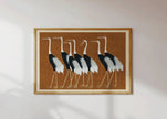 Ogata Korin Cranes Print in Brown: Vintage Japanese Art Giclee