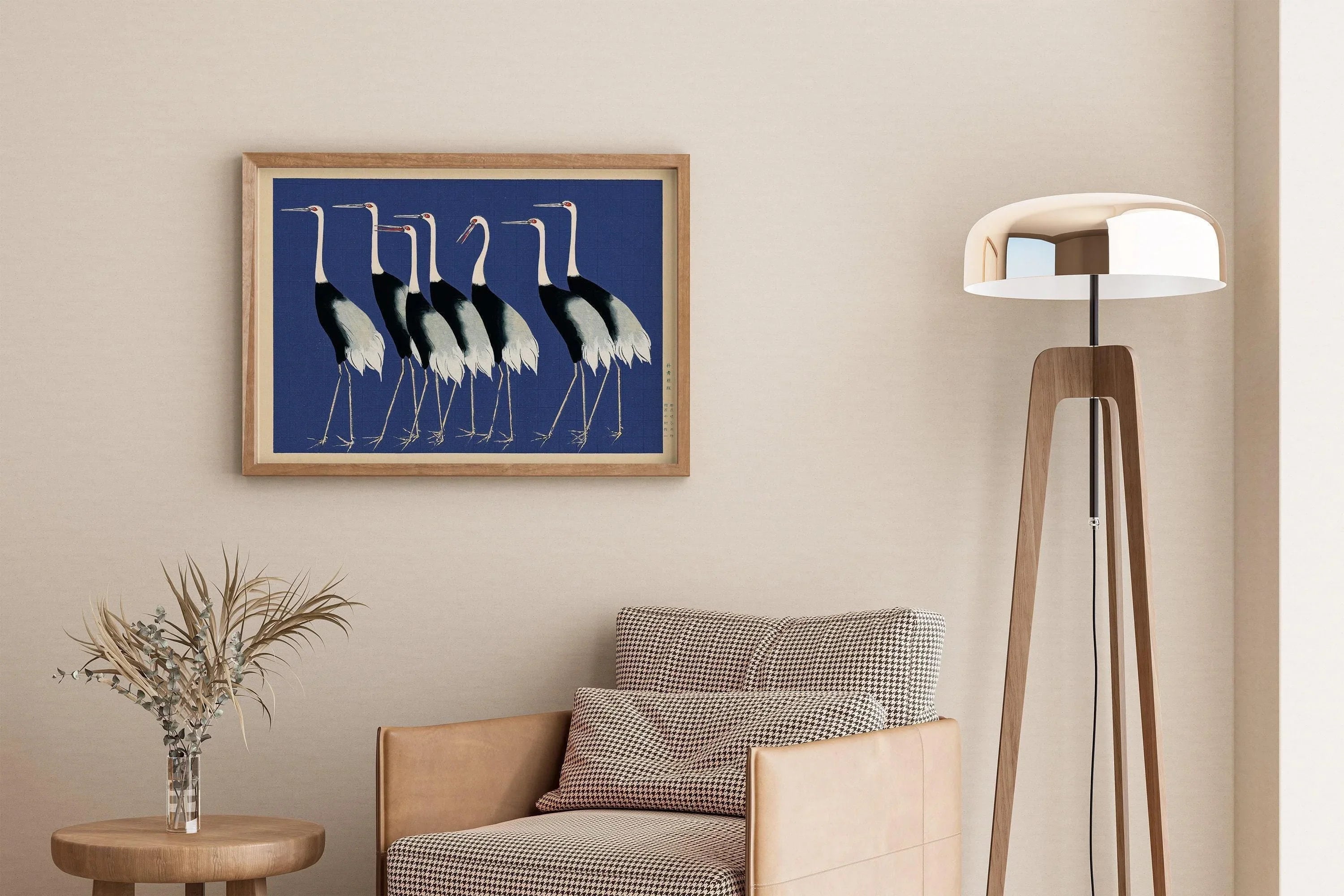 Ogata Korin Cranes Print: Japanese Woodblock Art, Blue Version