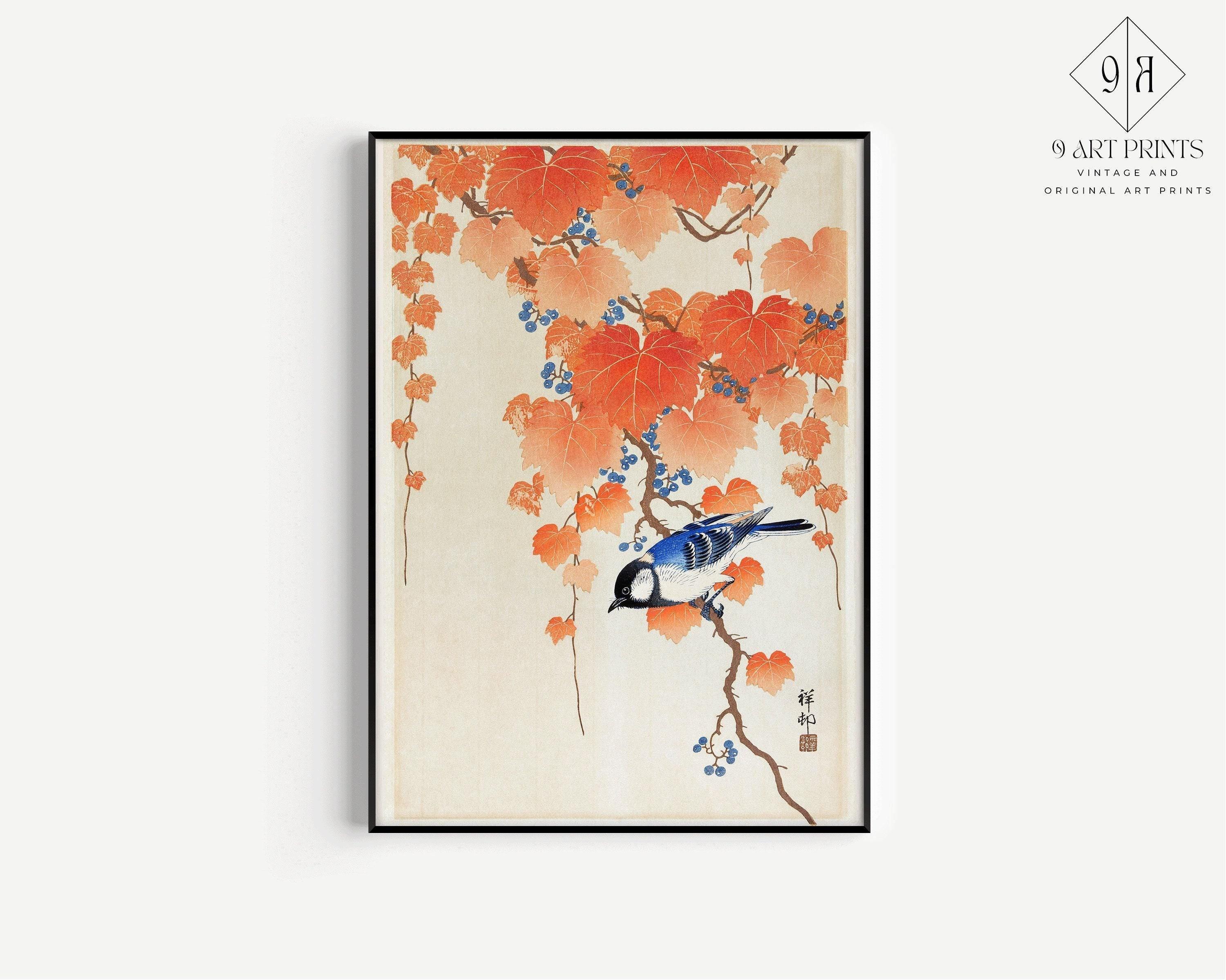 Ohara Koson - Great Tit on Paulownia Branch | PRINT | Vintage Orange Blue Japanese Shin-Hanga Kach≈ç-E Art (available framed)
