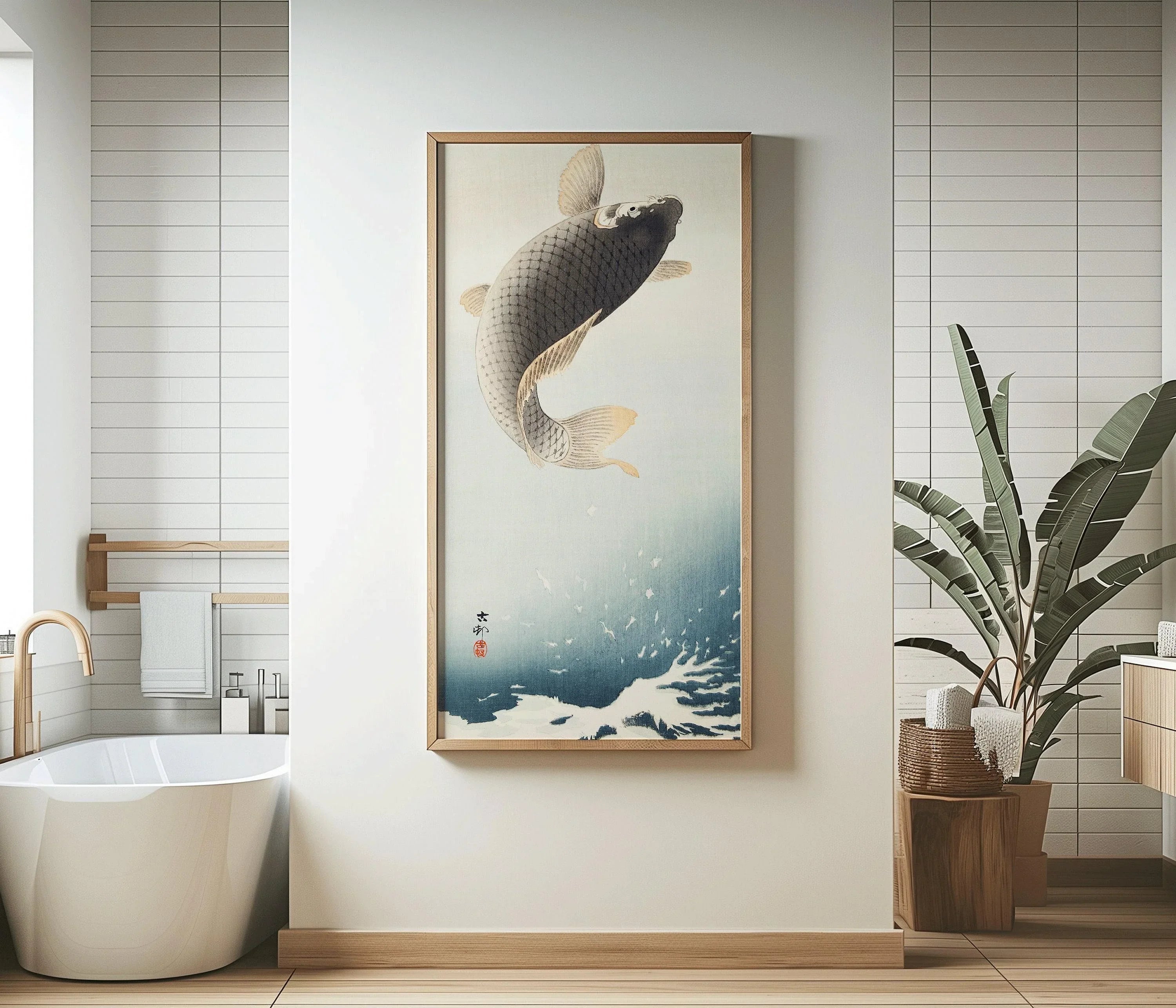 Ohara Koson Jumping Carp Print: Vintage Japanese Art, Giclee Quality