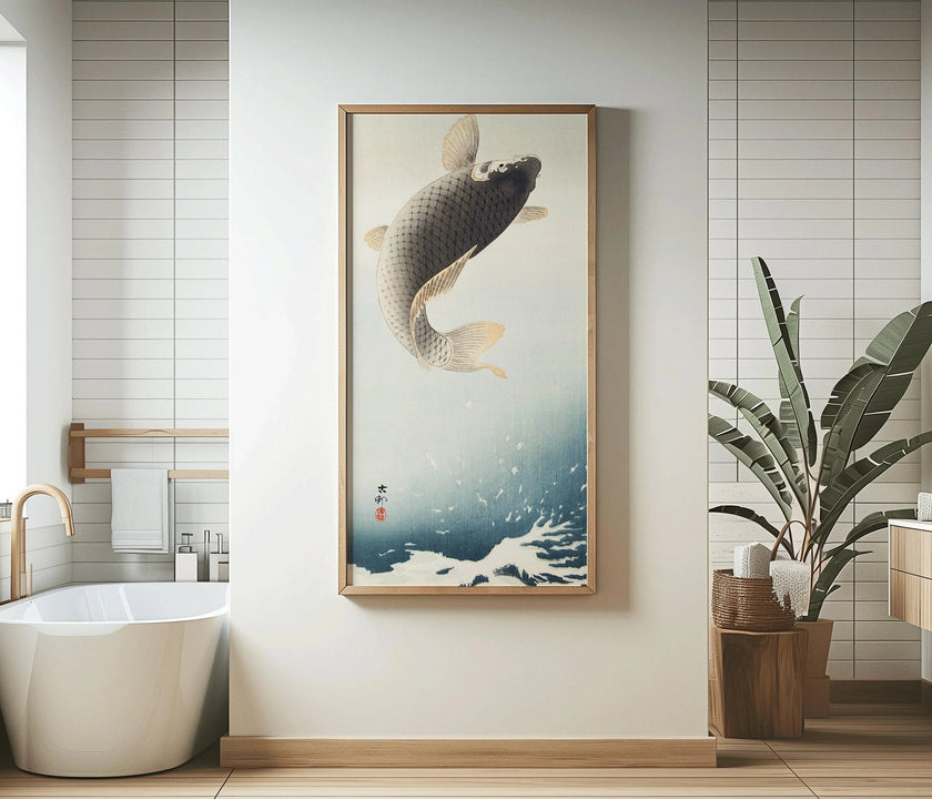 Ohara Koson Jumping Carp Print: Vintage Japanese Art, Giclee Quality