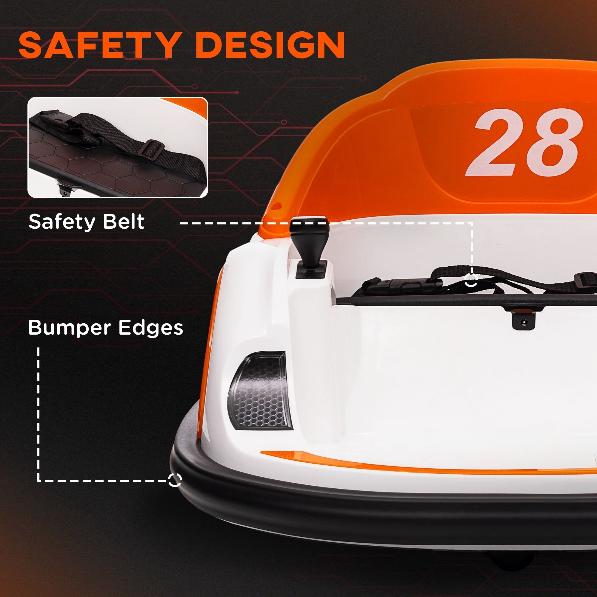 Qaba 12V Bumper Car for Toddlers, Ride On Car with 360 Degree Remote Control, Lights Music Horn, for 1.5-5 Years, Orange