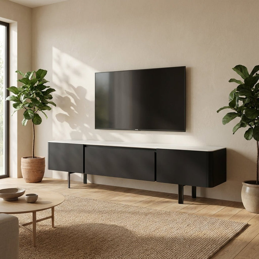 Olomouc Black and Marble Media Console