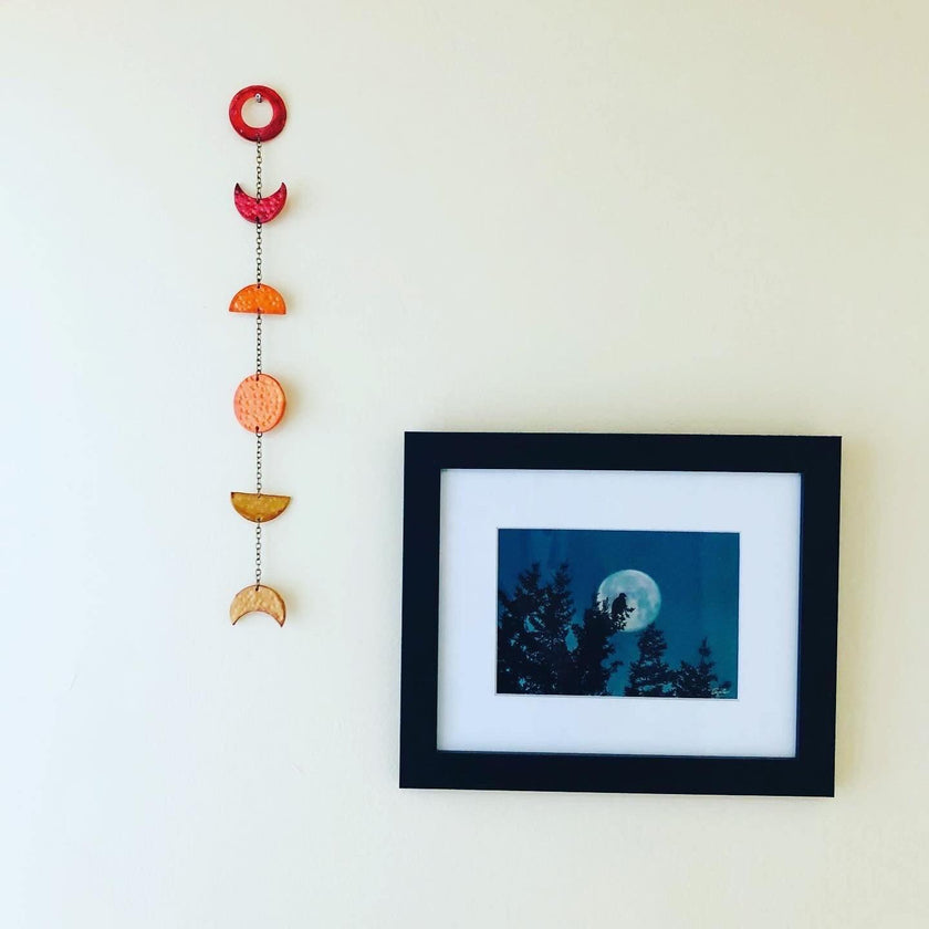 Ombe Moon Phase Wall Hanging in Yellow Orange Red