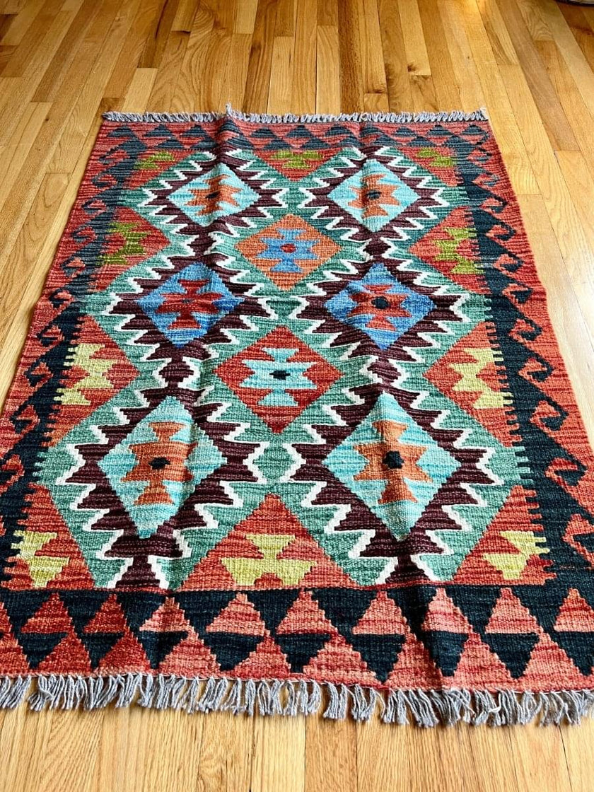 Afghan Maymana Kilim Rug | 3' 11