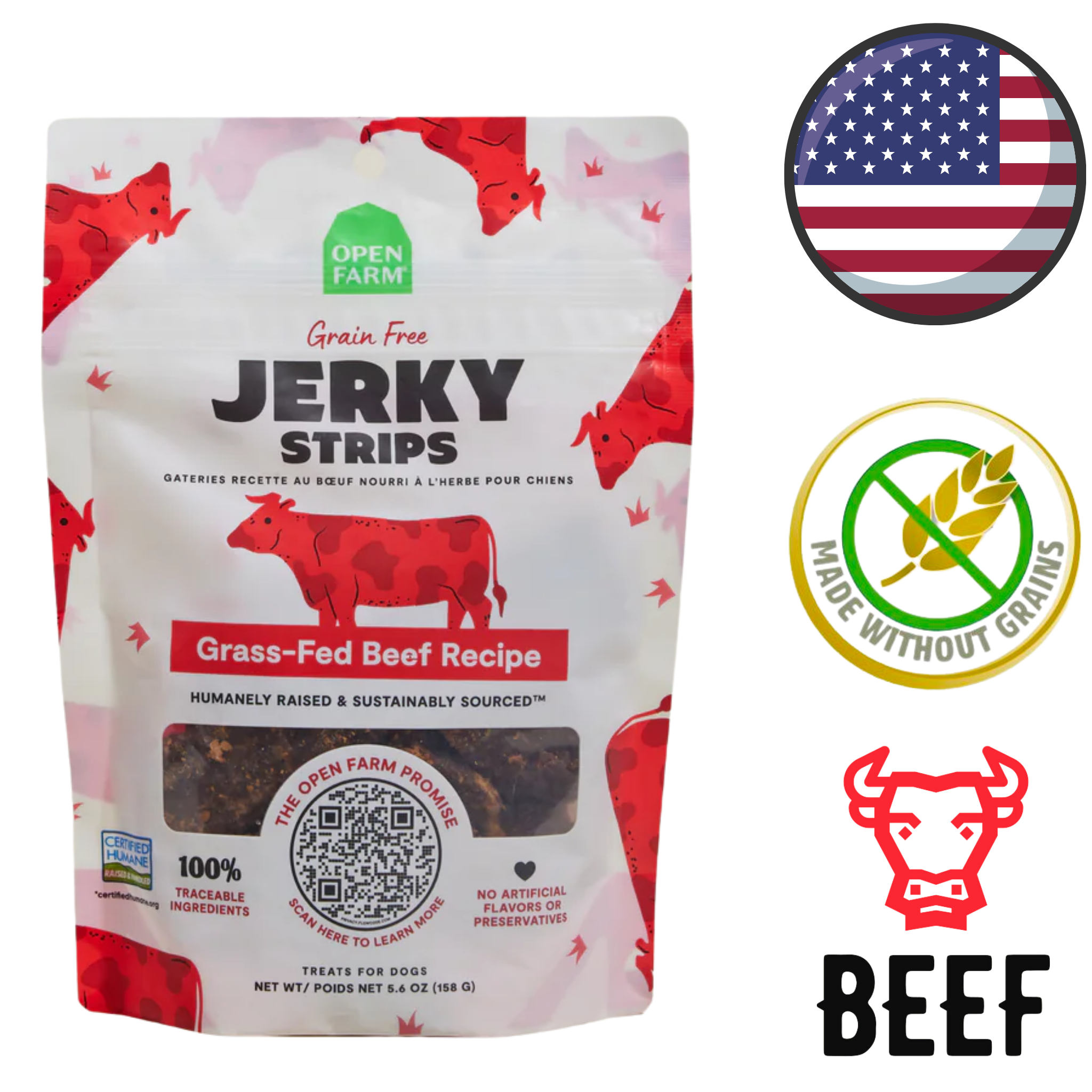 Open Farm - Grass-Fed Beef Jerky Strips Dog Treats
