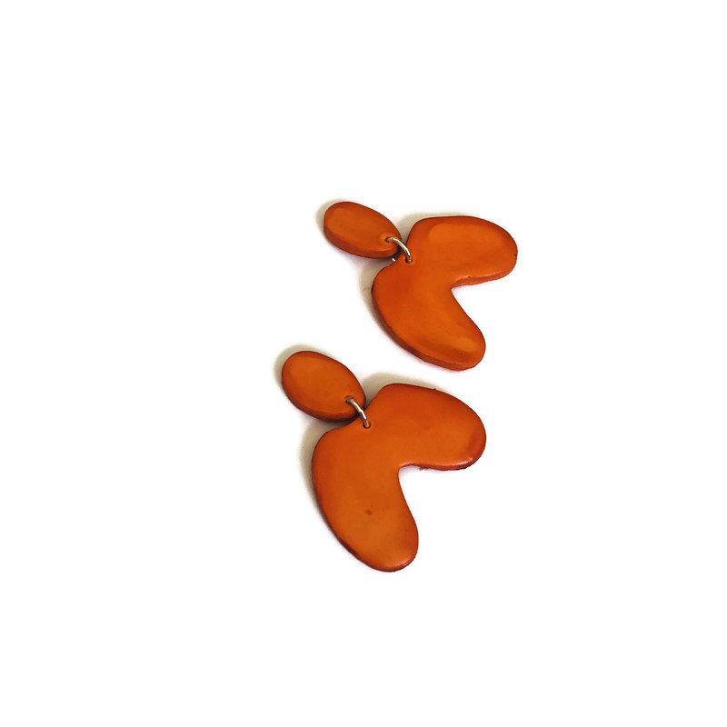 Red Asymmetric Arch Earrings Post or Clip On- 