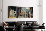 Orientalist Elegance: STATEMENT TRIO ArtFeaturing Musicians Scholars & Rich Patterns ‚Äì Timeless Wall D√©cor Available framed