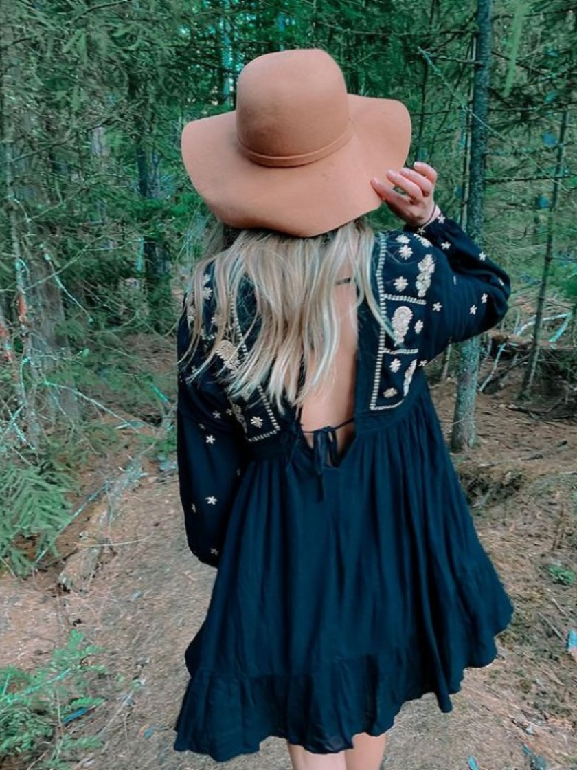 Kyra Embroidered Dress in Black