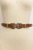 Double Buckle Faux Leather Western Style Belt: Black