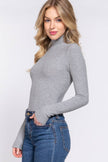 Bridget Grey Long Sleeve Turtle Neck Ribbed Bodysuit