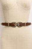 Double Buckle Faux Leather Western Style Belt: Black
