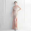 Ostrich Feather Off-shoulder Collar Sequined Dress Long Evening Gown
