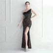 Ostrich Feather Off-shoulder Collar Sequined Dress Long Evening Gown