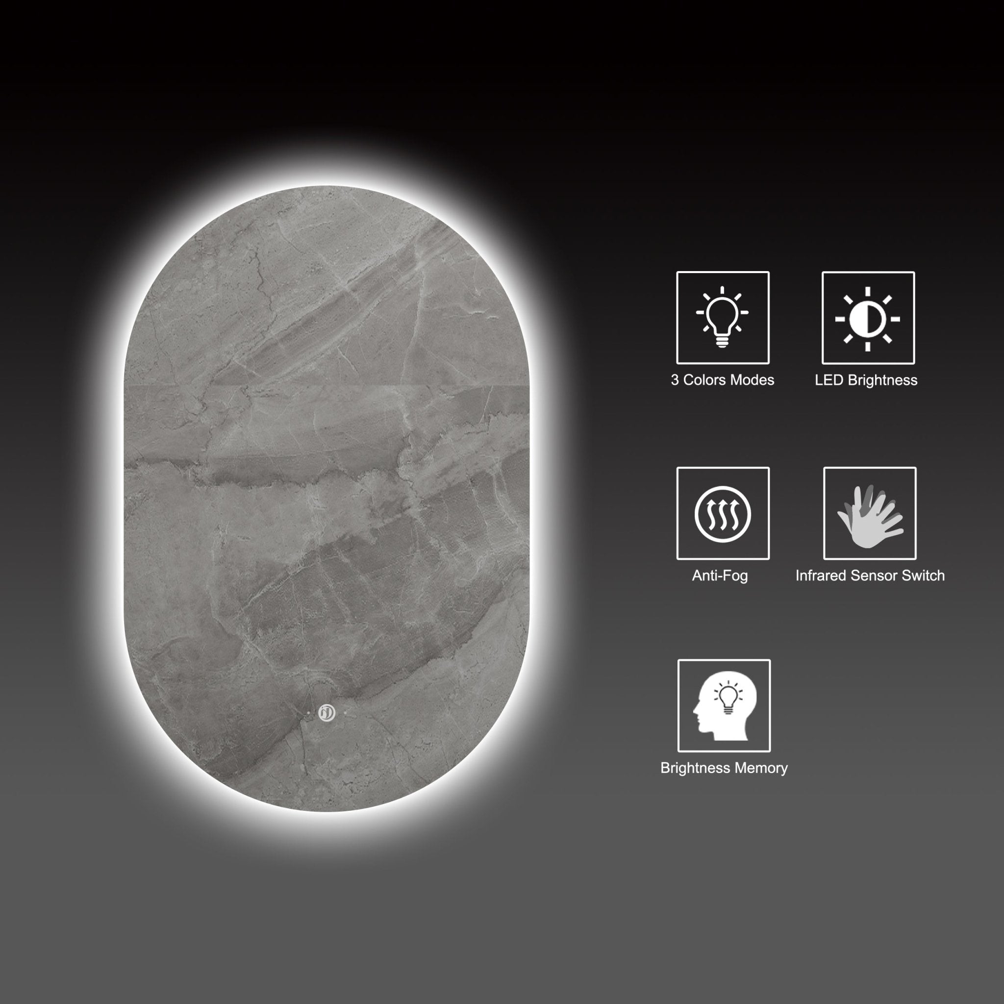 Oval Mirror, Dimmable Anti-Fog Lighted Bathroom Mirror, 3-Color Backlit
