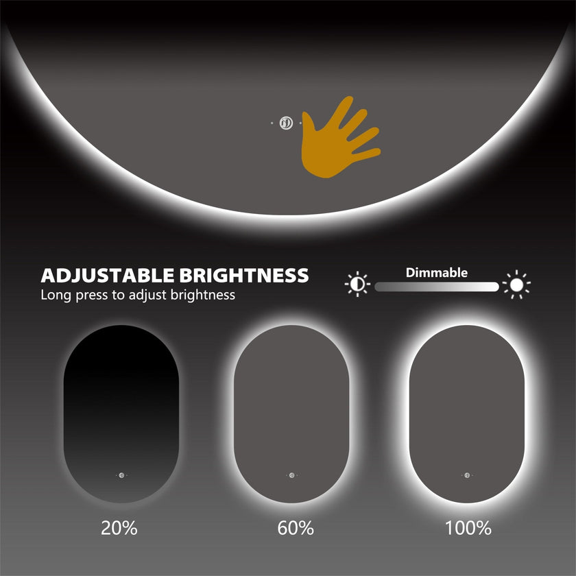 Oval Mirror, Dimmable Anti-Fog Lighted Bathroom Mirror, 3-Color Backlit