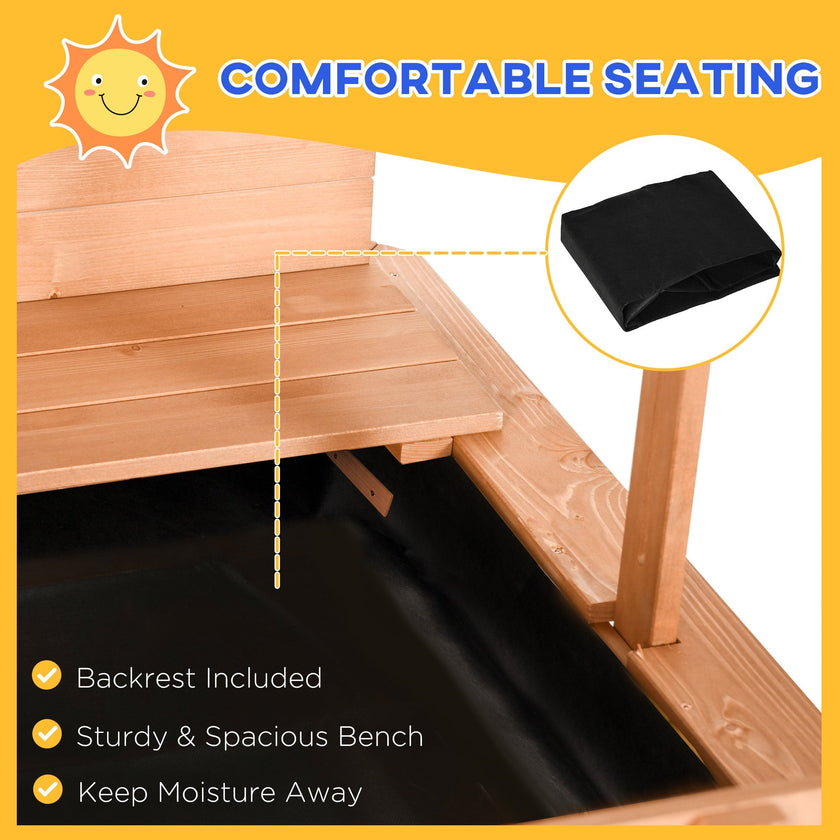 Outsunny Kids Sandbox Wooden with Cover Adjustable Canopy Foldable Bench Seats Sand Play Red