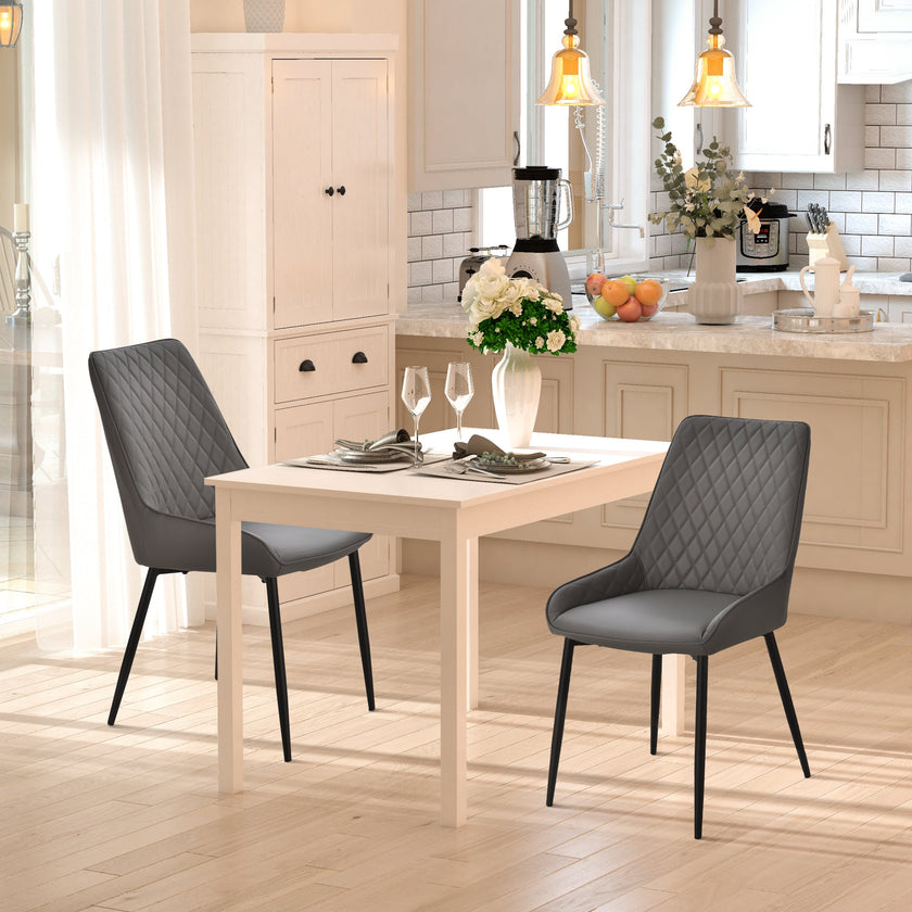 Blake Modern Dining Chairs Set of 2 with Diamond Tufting and Steel Legs-Grey