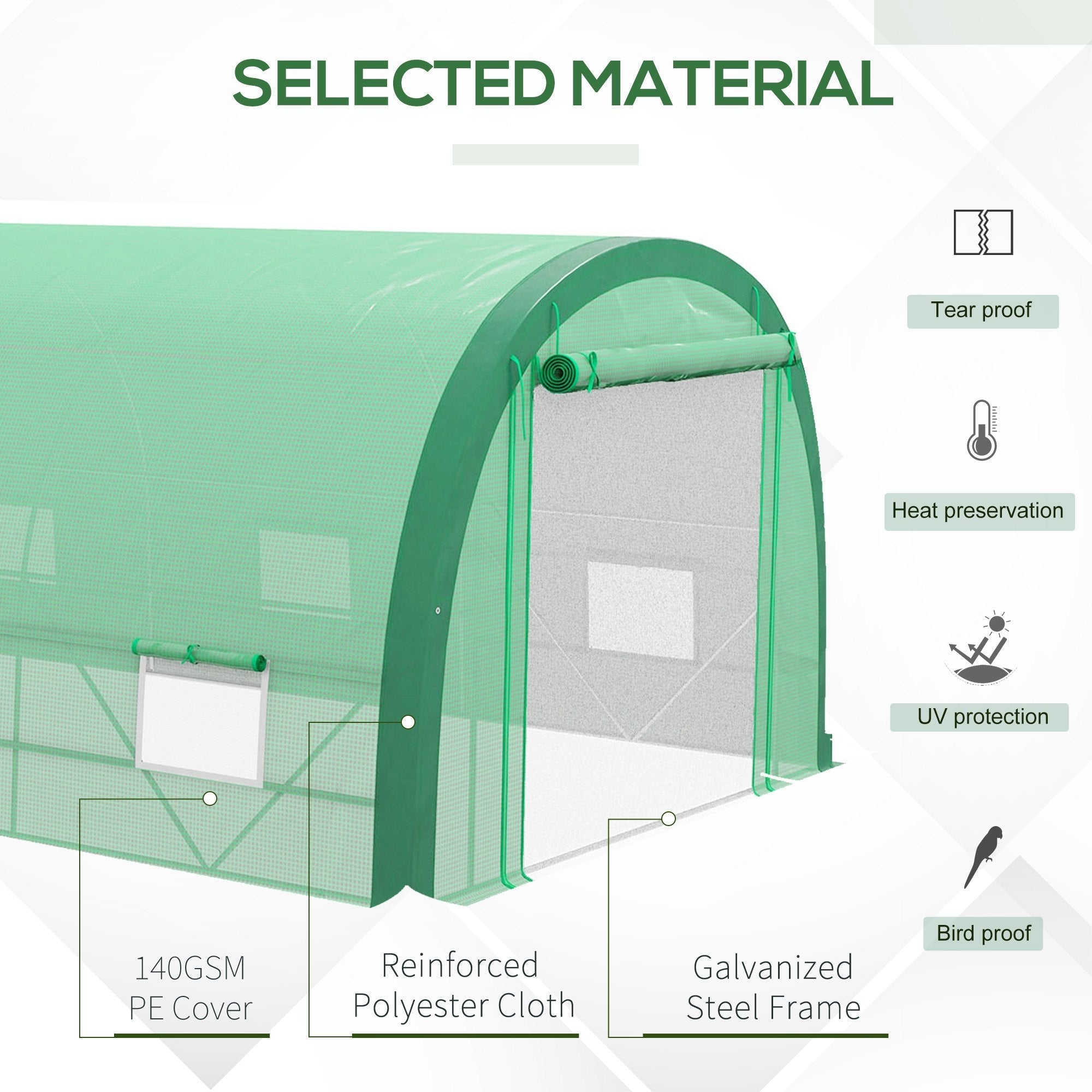 Outsunny 19.5'x10'x6.5' Upgraded Tunnel Greenhouse Mesh Door Windows 15 Plant Labels Gloves Green