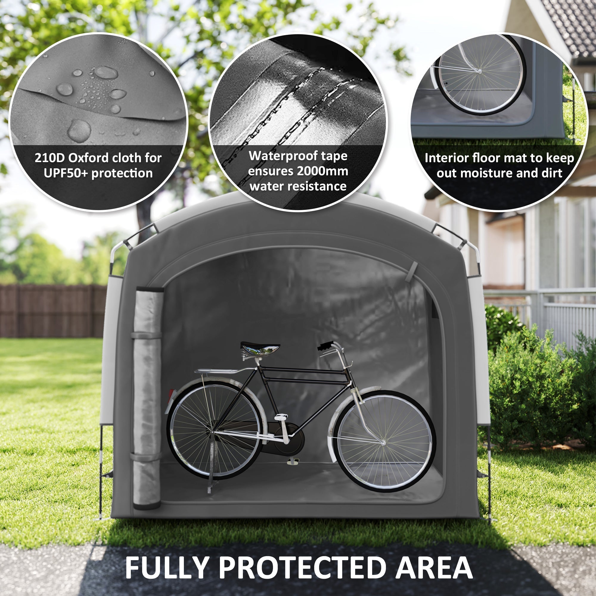 Outsunny Bike Storage Shed Tent, Portable and Waterproof with 210D Oxford Fabric and Carry Bag for 3-4 Bicycles, Dark Grey