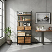 Étagère Style industrielle en bois de manguier et acier noir avec 2 tiroirs