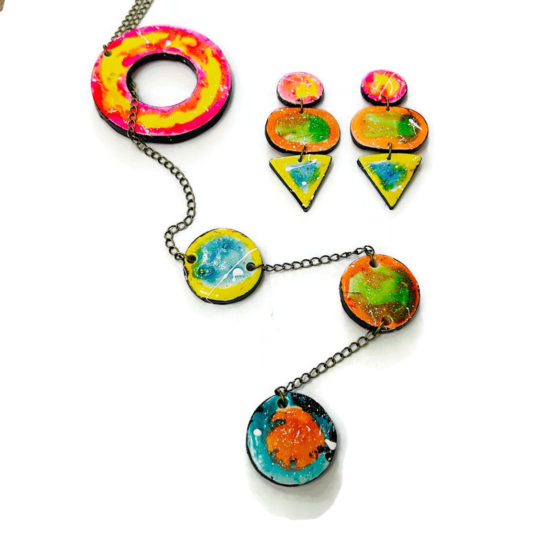 Colorful Abstract Lariat Necklace Handmade