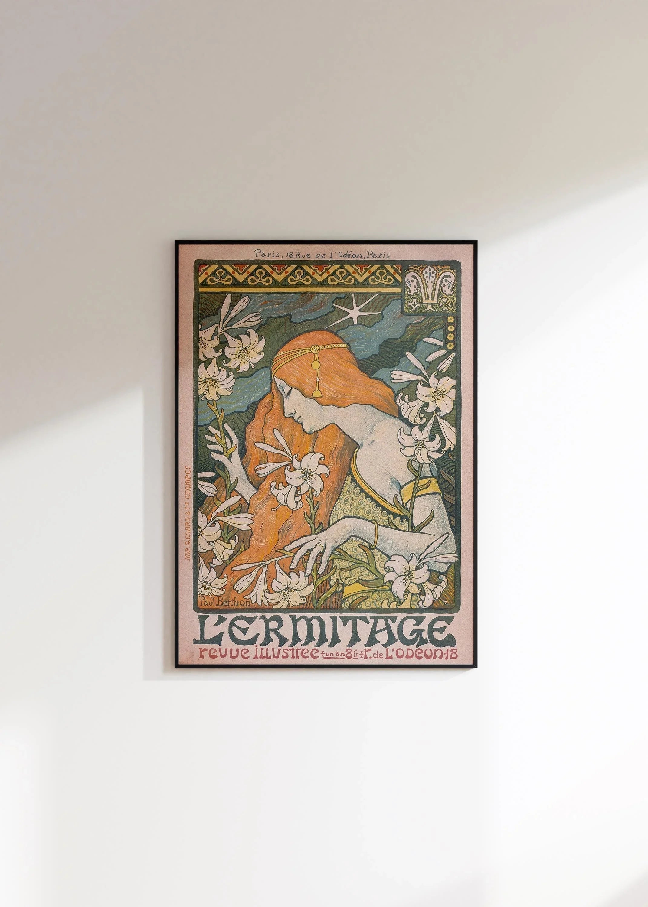 Paul Berthon - L'Ermitage Art Nouveau Print: Flowing Lines & Lilies