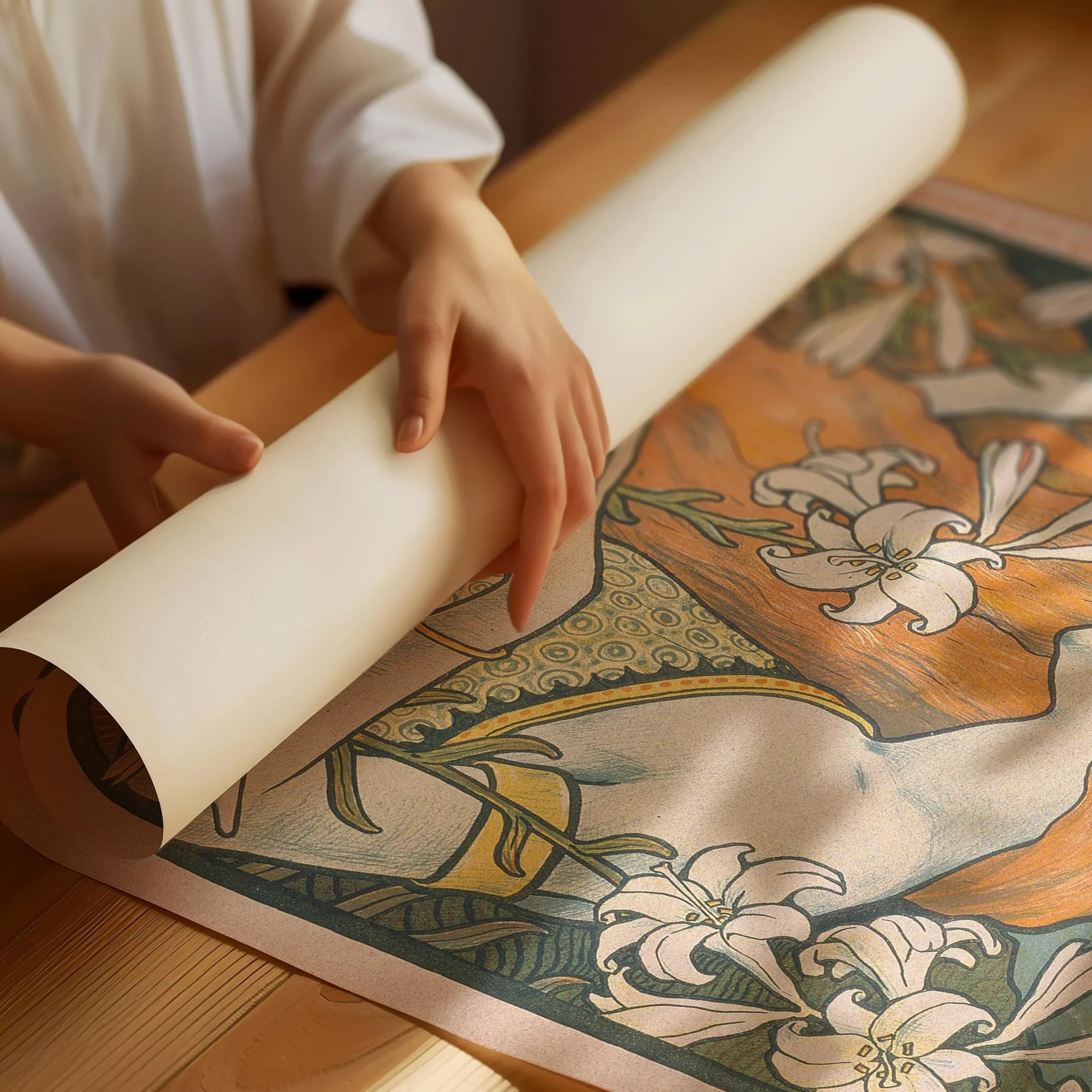 Paul Berthon - L'Ermitage Art Nouveau Print: Flowing Lines & Lilies
