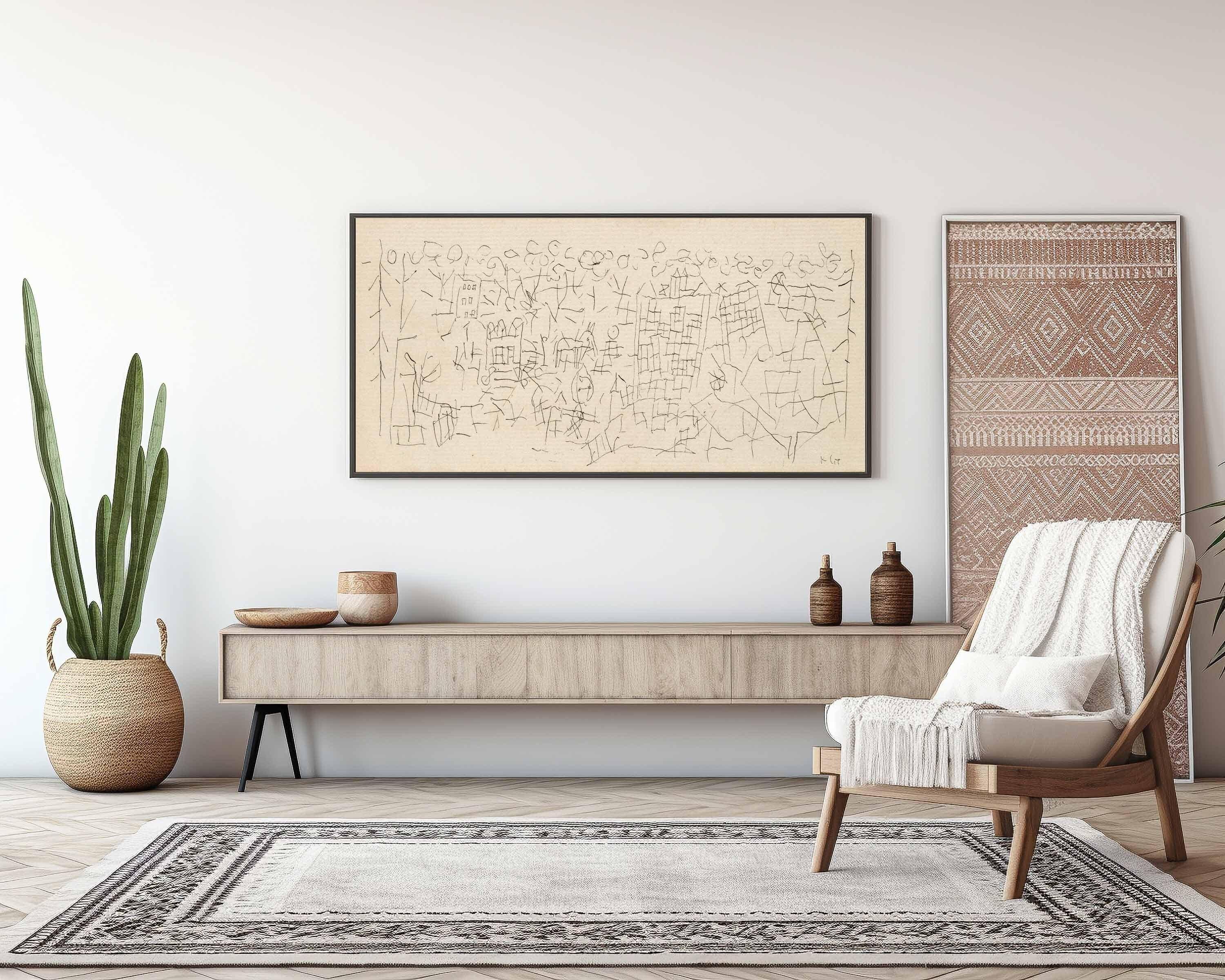 Paul Klee 'About the Town' Print: Beige Abstract Panoramic Sketch Art (2x1)