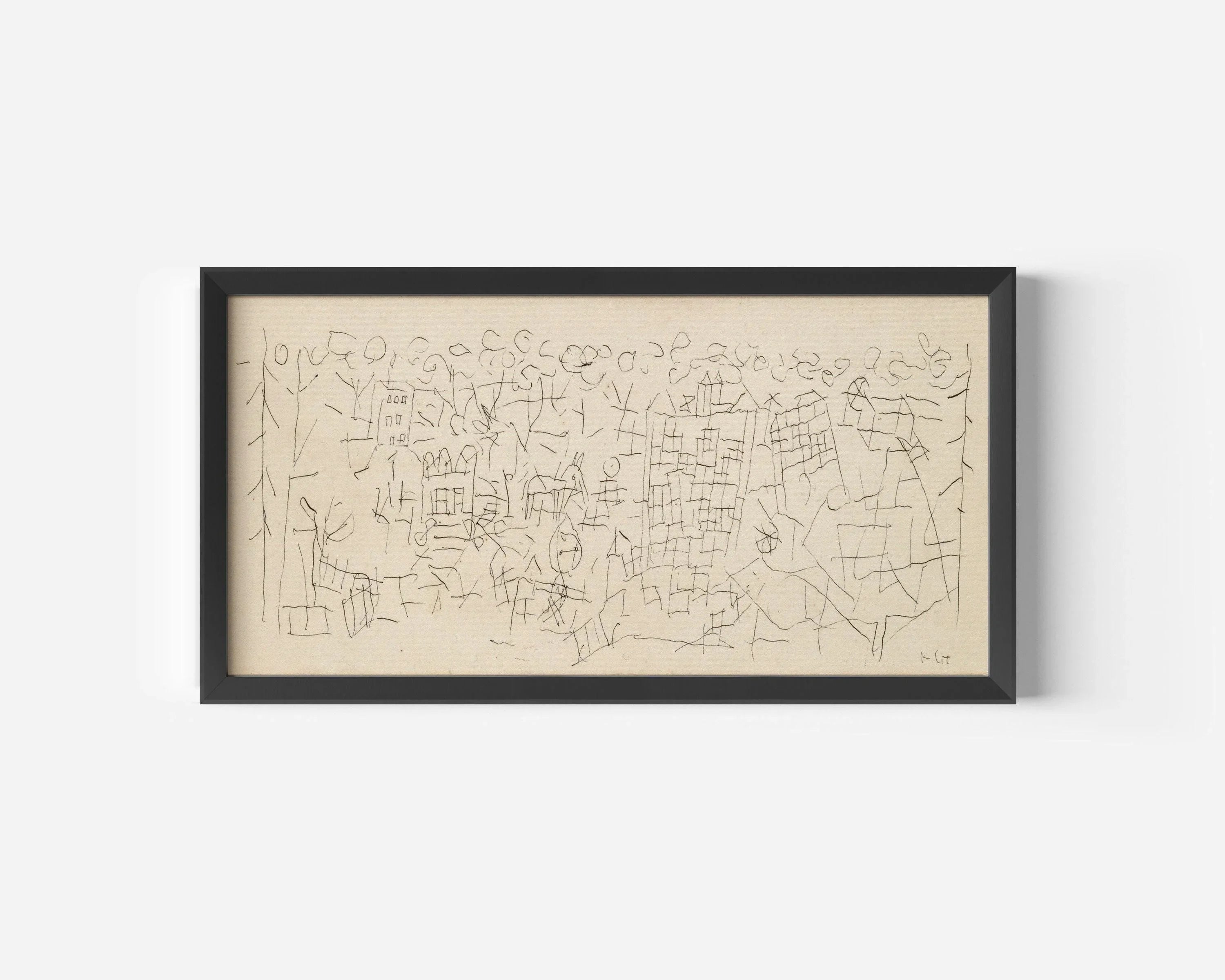 Paul Klee 'About the Town' Print: Beige Abstract Panoramic Sketch Art (2x1)