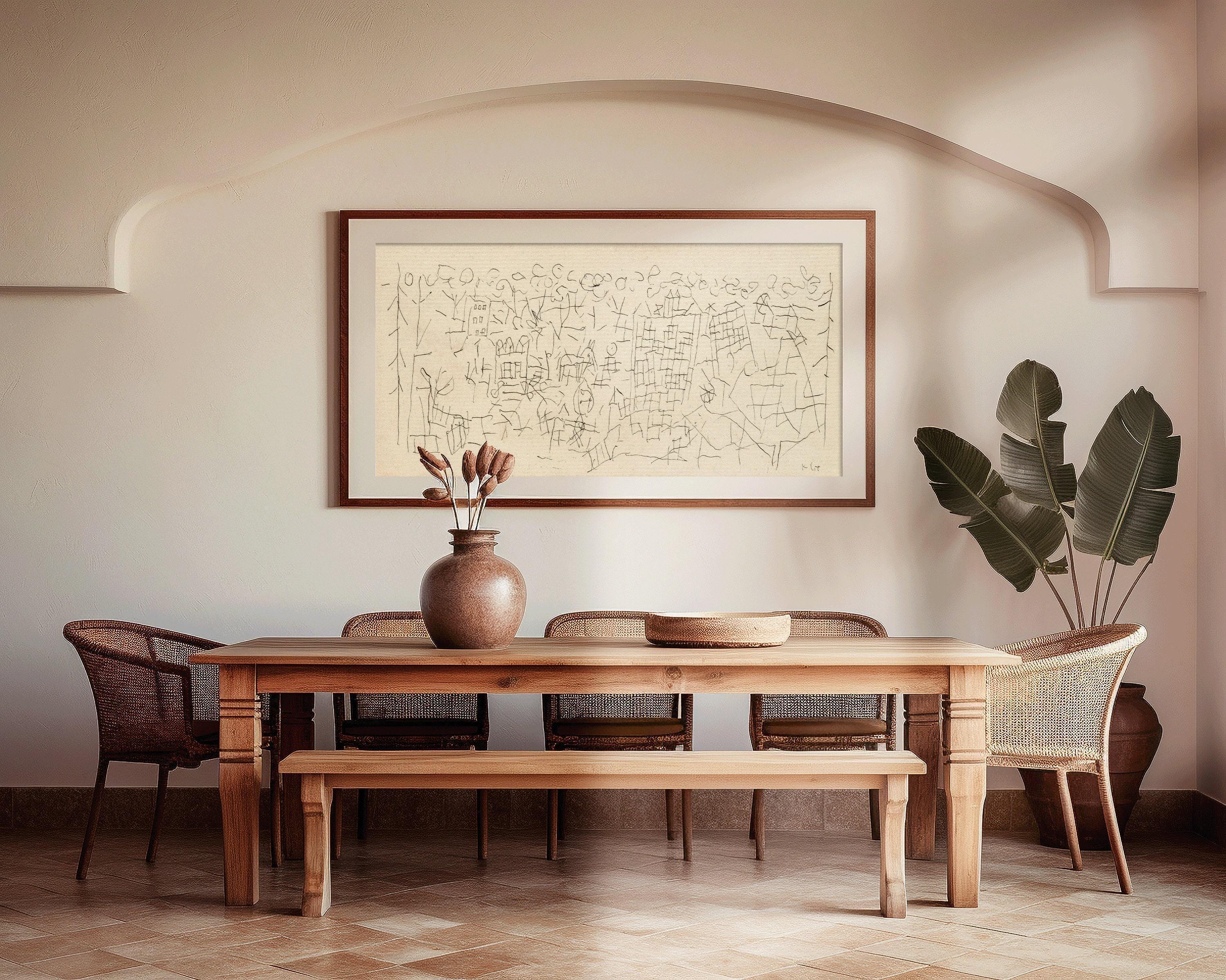 Paul Klee 'About the Town' Print: Beige Abstract Panoramic Sketch Art (2x1)