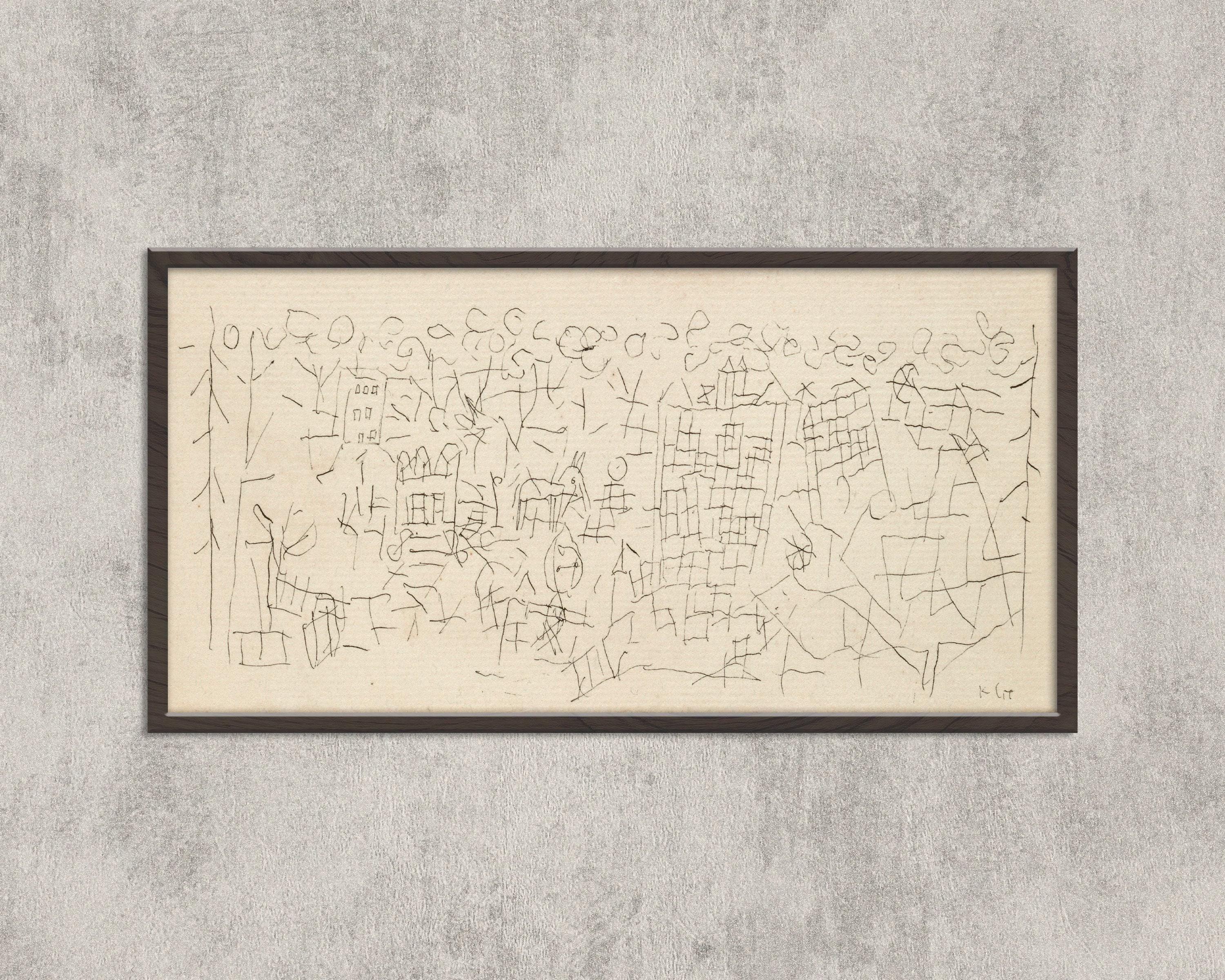Paul Klee 'About the Town' Print: Beige Abstract Panoramic Sketch Art (2x1)