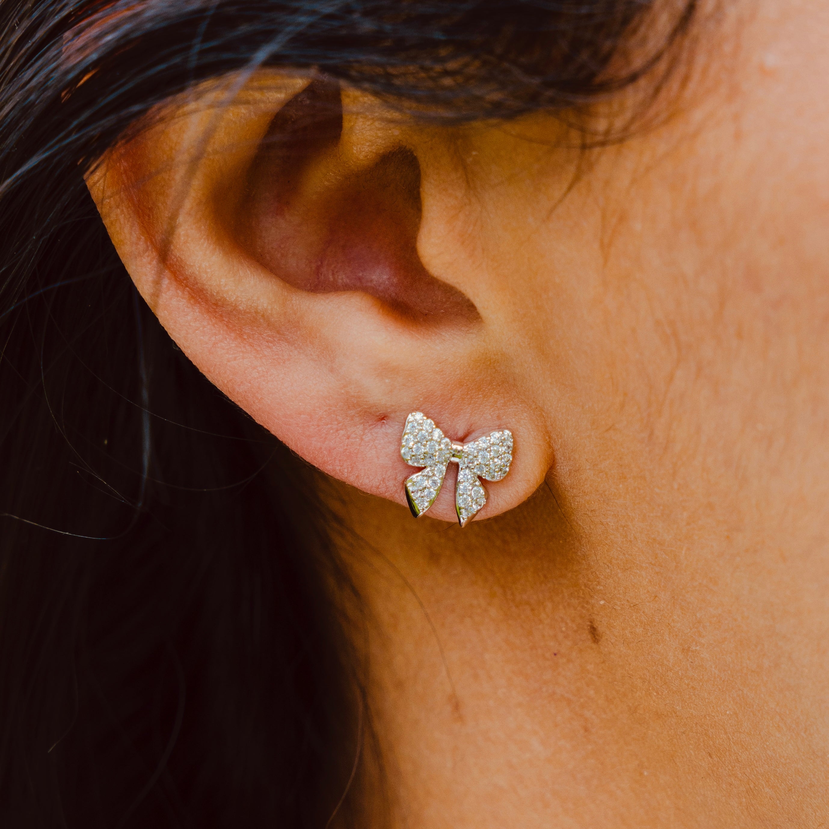 Pave Bow Studs- Gold