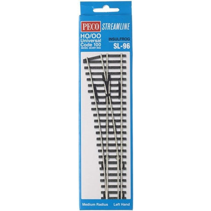 Peco Streamline SL-96 HO / OO Universal Code 100 Nickel Silver Rail Insulfrog Medium Radius Left Hand Turnout Switch
