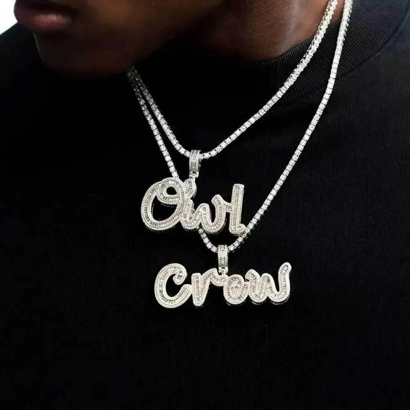 Personalized Cursive Letter Splicing Combination Pendant Micro Zirconia Necklace for men.