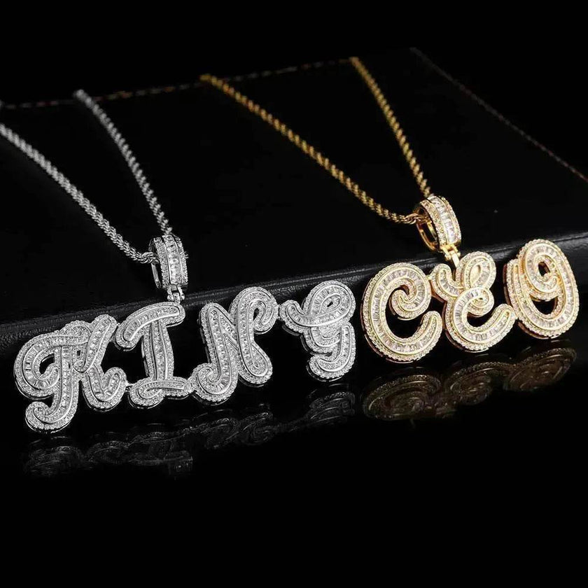 Personalized Cursive Letter Splicing Combination Pendant Micro Zirconia Necklace for men.