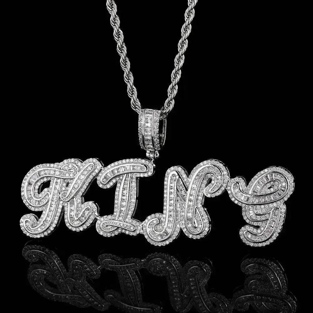 Personalized Cursive Letter Splicing Combination Pendant Micro Zirconia Necklace for men.